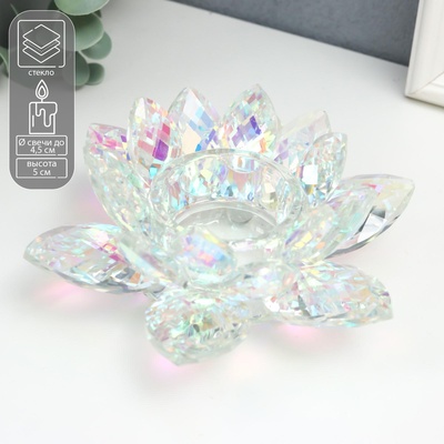Стеклянный подсвечник на 1 свечу «Лотос прозрачный с голографией», 5×13.5×13.5 см