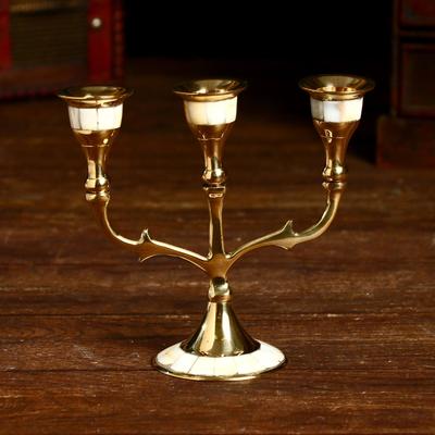 Подсвечник «Паджеро», на 3 свечи, 13.5×6.5×15.5 см, латунь, перламутр