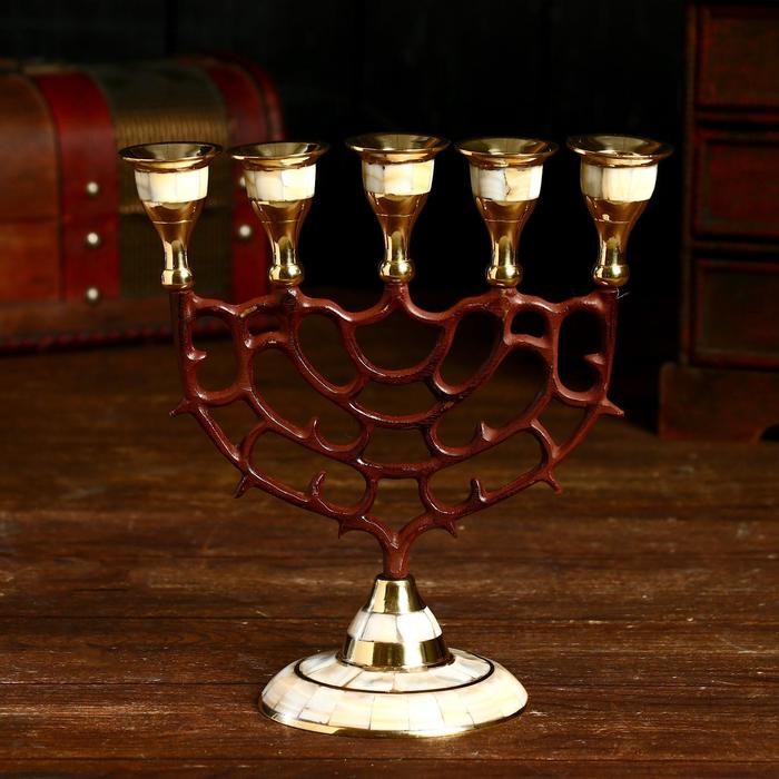 Подсвечник "Шариф" на 5 свечей, латунь, перламутр 20х9,5х19 см - Фото 1
