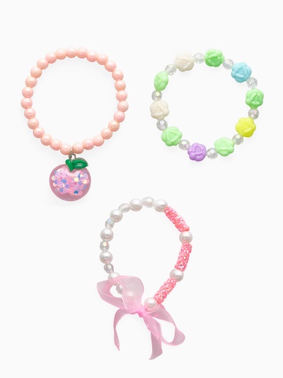 Браслеты детские «Выбражулька. Бант, яблоко и цветочки», набор 3 шт. d=5 см, цветные