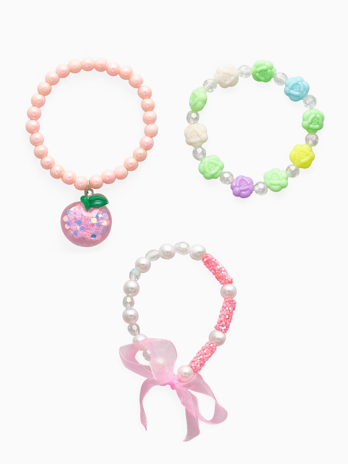 Браслеты детские «Выбражулька. Бант, яблоко и цветочки», набор 3 шт. d=5 см, цветные