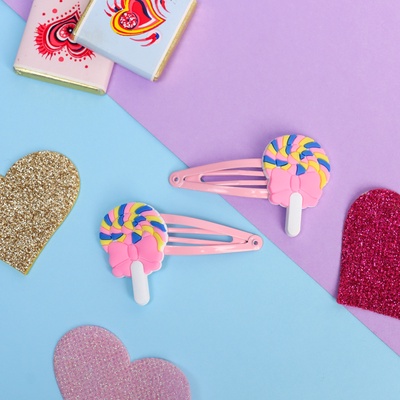 Заколки для волос Выбражулька «Абель», набор 2 шт., леденцы, 5.5 см, розовые