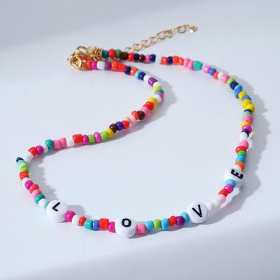 Колье «Бисер» love, цветное, 30 см