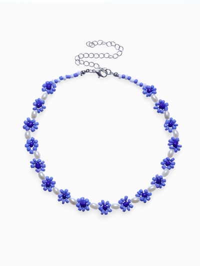 Колье из бисера «Незабудки», сине-белое, 30 см