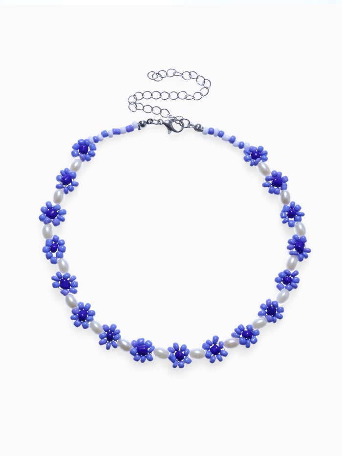 Колье из бисера «Незабудки», сине-белое, 30 см - Фото 1