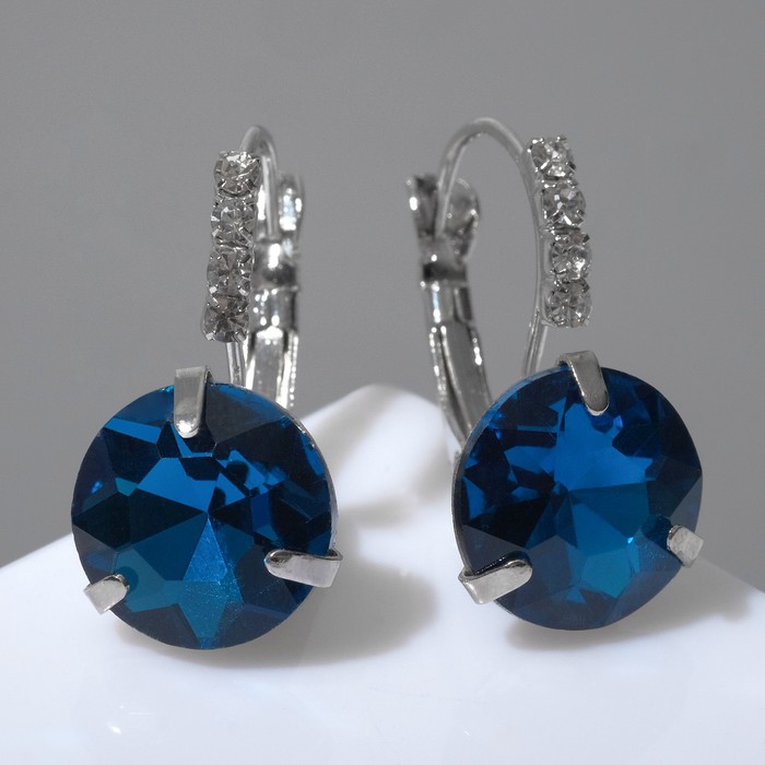 Серьги со стразами «Подари нежность» кристалл, цвет синий в серебре - фото 1907307952