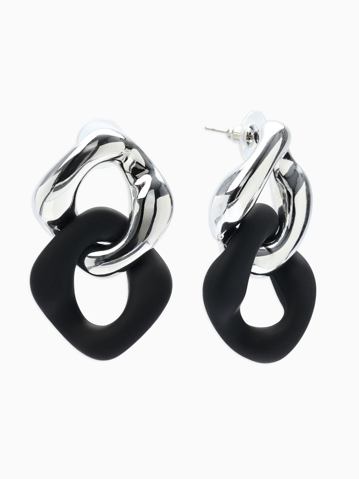 Серьги металл «Цепь», диагональ, 2 полых ромба, серебристо-чёрные