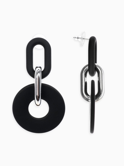 Серьги металл «Цепь» кольца, 3 звена, цвет серебристо-чёрный