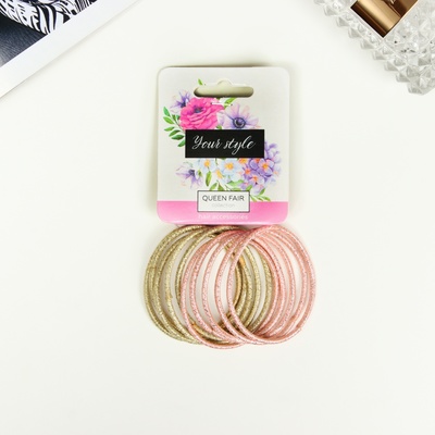 Резинки для волос QF «Спорт люкс», набор 10 шт., блеск, 3 см, розово-золотые