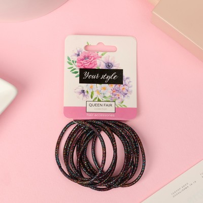 Резинки для волос QF «Спорт люкс», набор 10 шт., блеск ночка, 3 см, чёрные