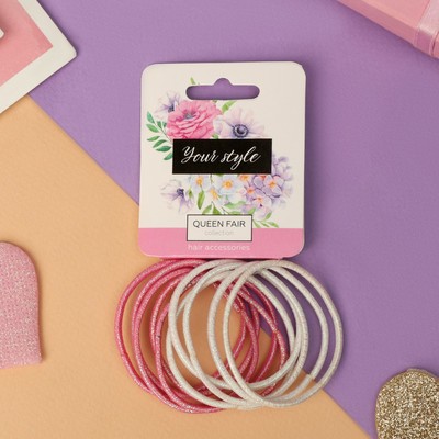 Резинки для волос «Спорт люкс», набор 10 шт., блеск, 3 см, розовые, белые