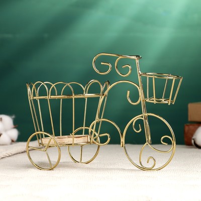 Декоративное кашпо для цветов «Велосипед», 20×10×13 см, металл, золотистое