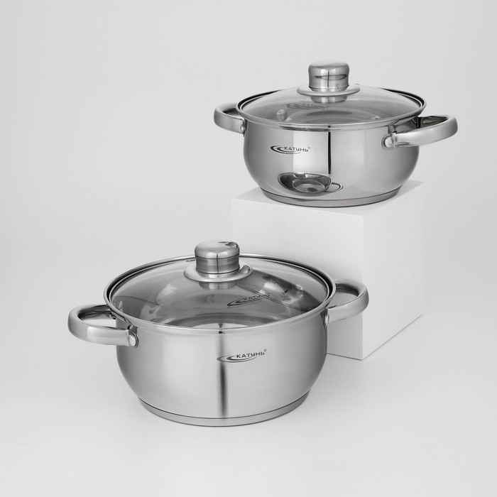 Набор кастрюль Катунь «Гретта», 2 шт.: 2.2 л; 3.2 л, капсульное дно, индукция, нержавеющая сталь - Фото 1