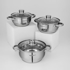 Набор кастрюль «Гретта», 3 предмета: 1.6 л, 2.2 л, 3.2 л, капсульное дно, индукция, нержавеющая сталь, AISI - 201 - Фото 1