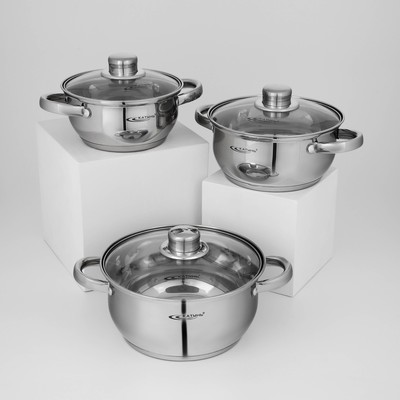 Набор кастрюль «Гретта», 3 предмета: 1.6 л, 2.2 л, 3.2 л, капсульное дно, индукция, нержавеющая сталь, AISI - 201