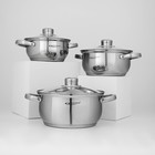 Набор кастрюль «Гретта», 3 предмета: 1.6 л, 2.2 л, 3.2 л, капсульное дно, индукция, нержавеющая сталь, AISI - 201 - Фото 2