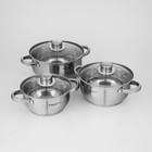 Набор кастрюль «Гретта», 3 предмета: 1.6 л, 2.2 л, 3.2 л, капсульное дно, индукция, нержавеющая сталь, AISI - 201 - Фото 3