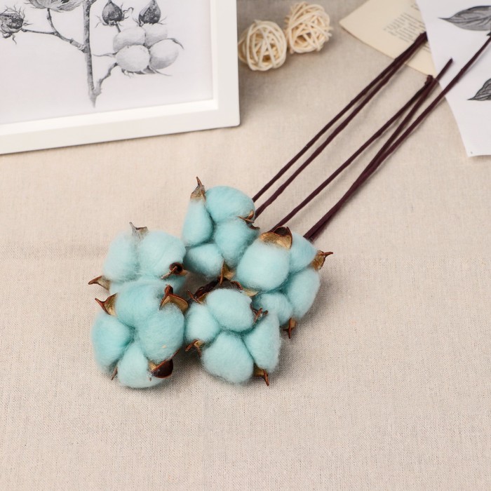 Декор сухоцвет «Хлопок», d=5 см, 30 см, голубой - Фото 1