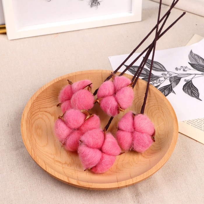 Декор сухоцвет «Хлопок», h=30 см, d=5 см, розовый - Фото 1