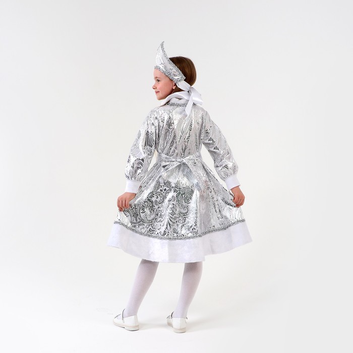 Карнавальный костюм «Снегурочка с узором», атлас, шуба, кокошник, рост 98-104 см - фото 1908768917