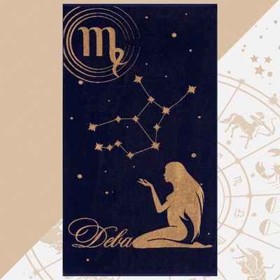 Полотенце махровое Этель «Знаки зодиака: Дева», 70×130 см, 100% хлопок, 420 г/м², фиолетовое