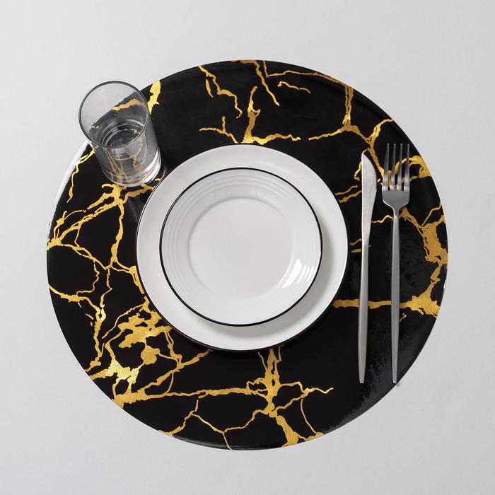 Салфетка сервировочная на стол «Мрамор», d=38 см, цвет чёрный - Фото 1