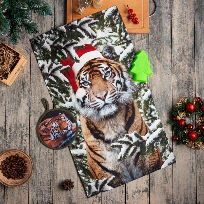 Набор подарочный Tiger кухонное полотенце, прихватка, силиконовая форма - Фото 1
