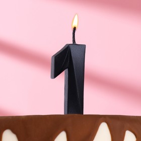 Свеча в торт "Грань", цифра 1, черный металлик, 6,5 см