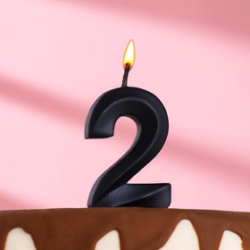 Свеча в торт "Грань", цифра 2, черный металлик, 6,5 см
