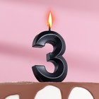 Свеча в торт "Грань", цифра 3, черный металлик, 6,5 см - фото 9421546
