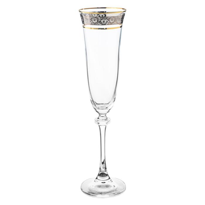 Набор бокалов для шампанского Asio, декор «Панто платина, отводка золото», 190 мл x 6 шт. - Фото 1