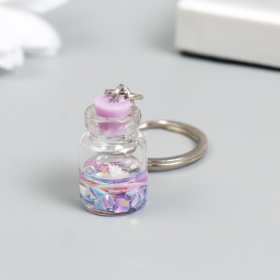 Брелок для ключей на кольце «Цветочки в бутылочке», пластик, сиреневый, 2.4×1.5×1.5 см