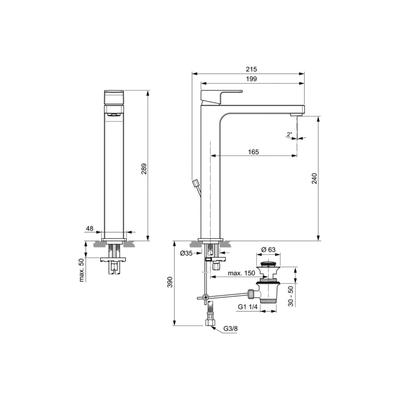 Смеситель для раковины Ideal Standard EDGE Vessel A7114AA, однорычажный, излив 165 мм, хром