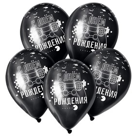 Воздушные шары латексные 12" «С Днём рождения Геймеру», 25 шт.