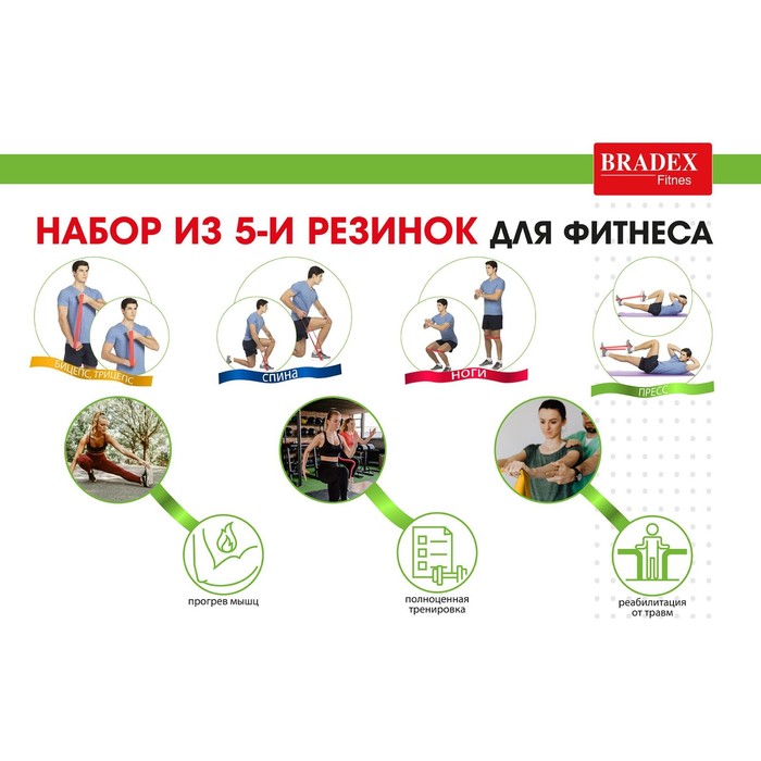 Набор из 5-ти резинок для фитнеса Bradex SF 0673, нагрузка до 4