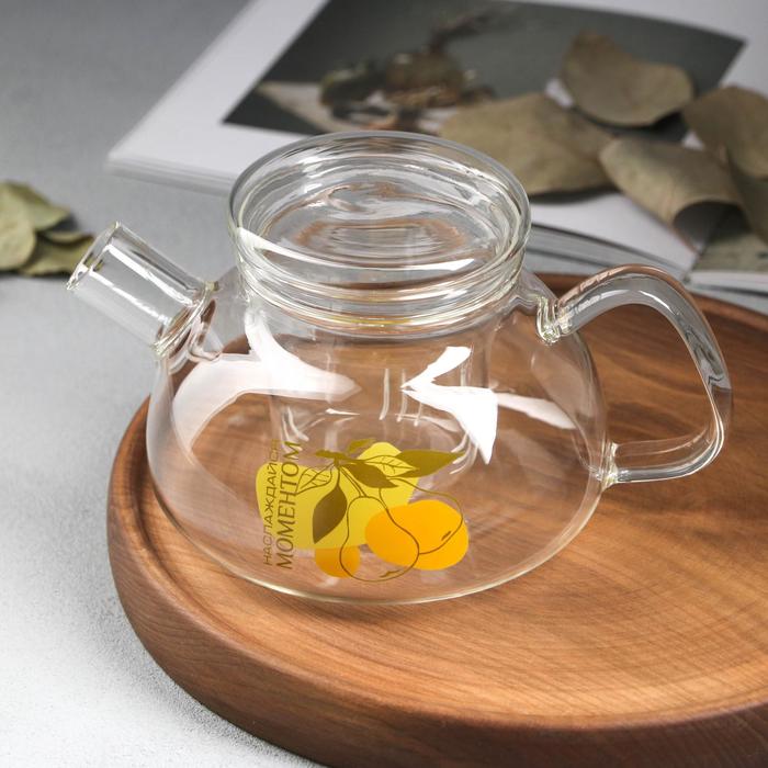 Чайник заварочный стеклянный «Наслаждайся моментом», 800 мл - Фото 1