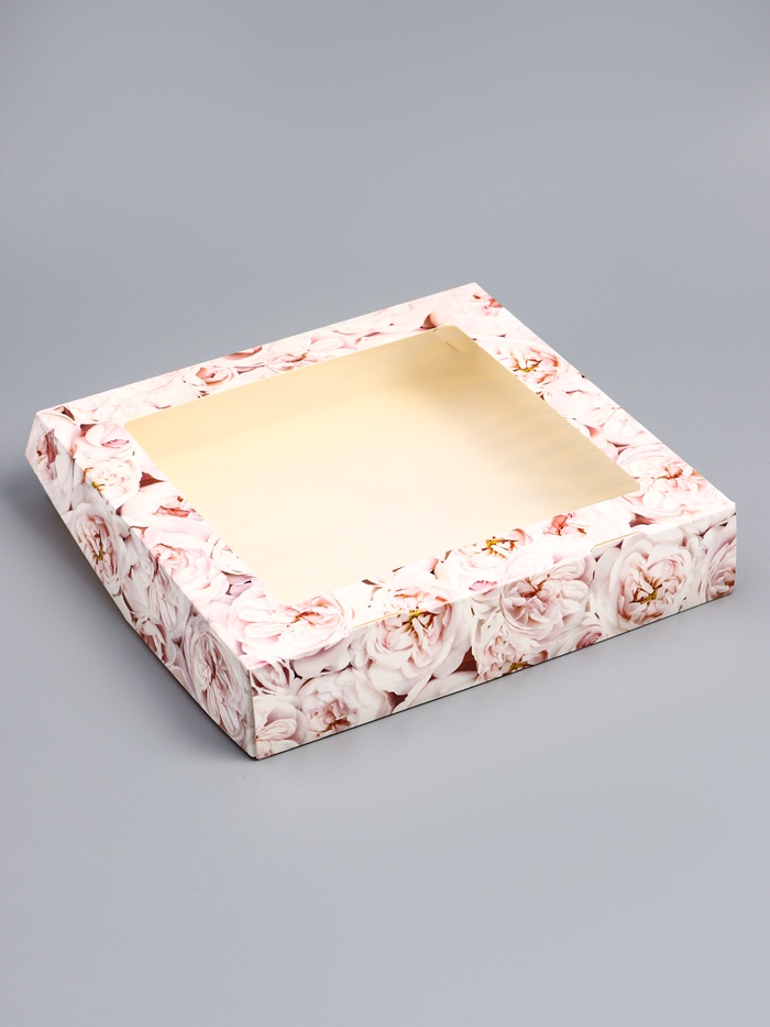 Коробка подарочная складная с окном «Пионы», 20×20×4 см - Фото 1