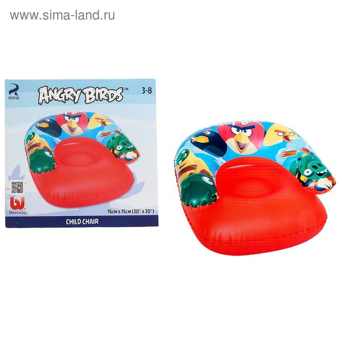 Кресло надувное детское Angry Birds, 76 х 76 см, Bestway - Фото 1