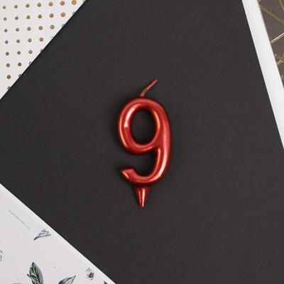 Свеча для торта, цифра «9», красная, 3×6 см