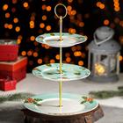 Блюдо фарфоровое 3-х ярусное Magistro «Новый год. Шишки», d=15/18/23 см - фото 60796153