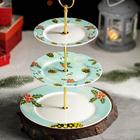 Блюдо фарфоровое 3-х ярусное Magistro «Новый год. Шишки», d=15/18/23 см - фото 60796154