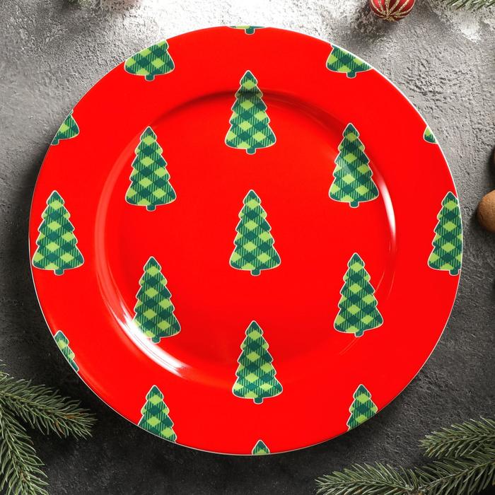 Тарелка фарфоровая обеденная Magistro «Новый год. Пряничный домик», d=25,3 см, цвет красный