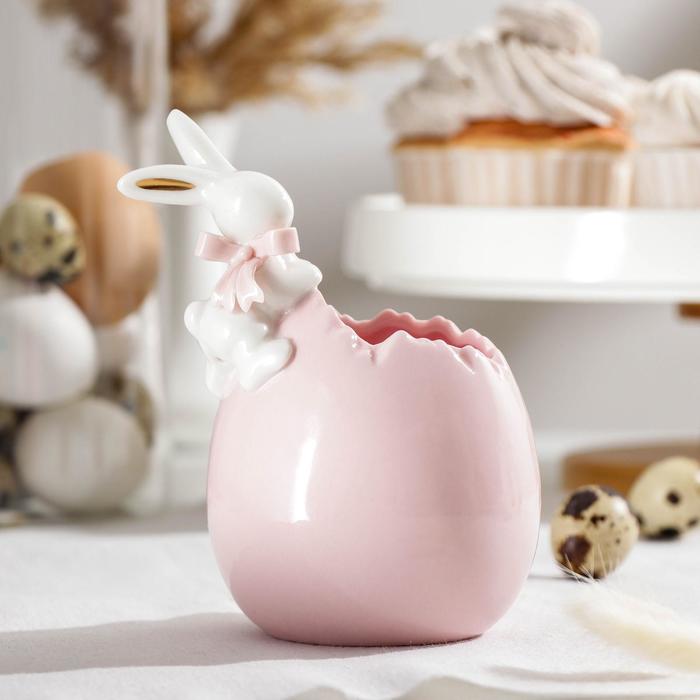 Конфетница керамическая «Зайка», 8,5×8,9×14,5 см, цвет розовый - Фото 1