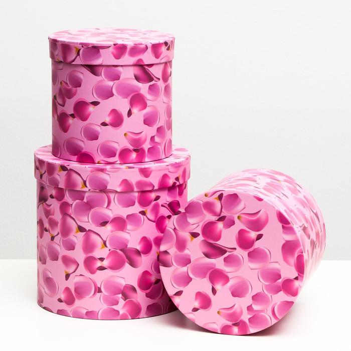 Набор круглых коробок 3 в 1 "Розовые лепестки", 19,5 x 19 - 15,5 x 15 см - Фото 1