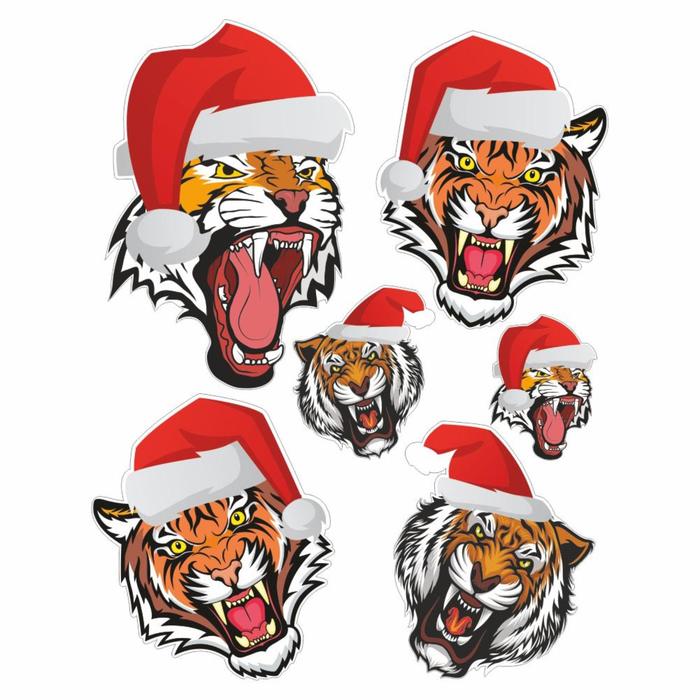 Набор автомобильных наклеек "Тигры в новогодних шапках", 37,5 х 30 см - Фото 1