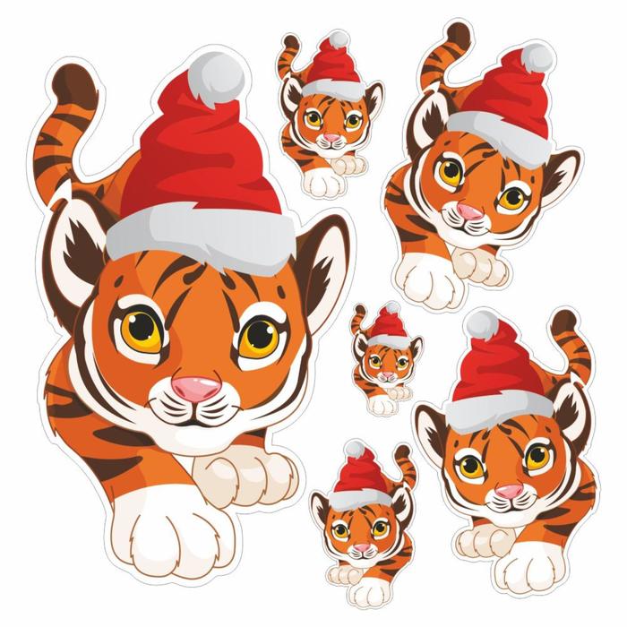 Набор автомобильных наклеек "Тигрята в новогодних шапках", 25 х 25 см - Фото 1
