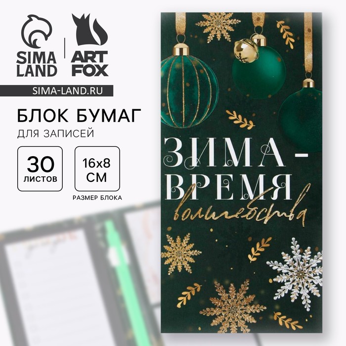 Подарочный набор новогодний, блок для записей, стикеры, ручка «Новый год: Зима-время волшебства» - Фото 1