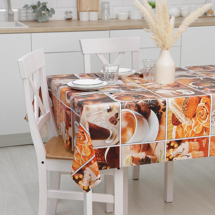 Клеёнка на стол на тканевой основе Доляна «Кофе», рулон 20 метров, ширина 137 см, цвет оранжевый - Фото 1