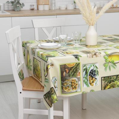 Клеёнка на стол Доляна «Оливки», на тканевой основе, рулон 20 м, ширина 137 см, общая толщина 0.22 мм, зелёная