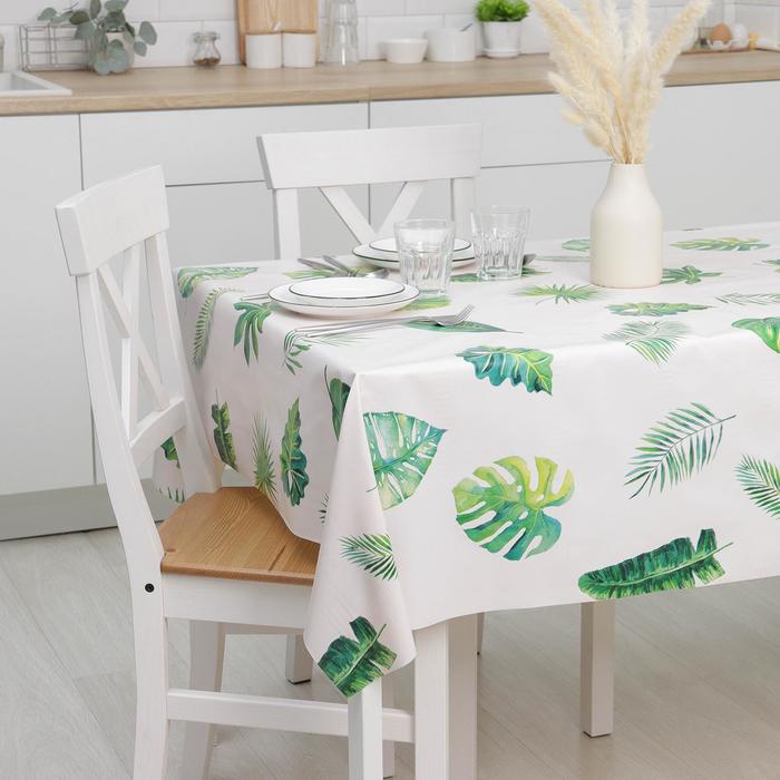 Клеёнка на стол Доляна «Тропики», на тканевой основе, рулон 20 м, ширина 137 см, общая толщина 0.22 мм, белая - Фото 1